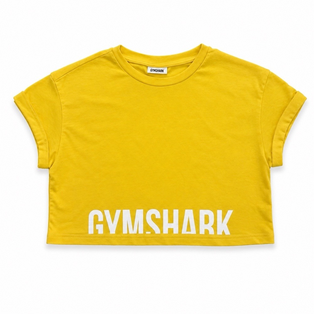 Gymshark Women's Size Small Cropped Yellow Fraction Logo Workout Athletic Top